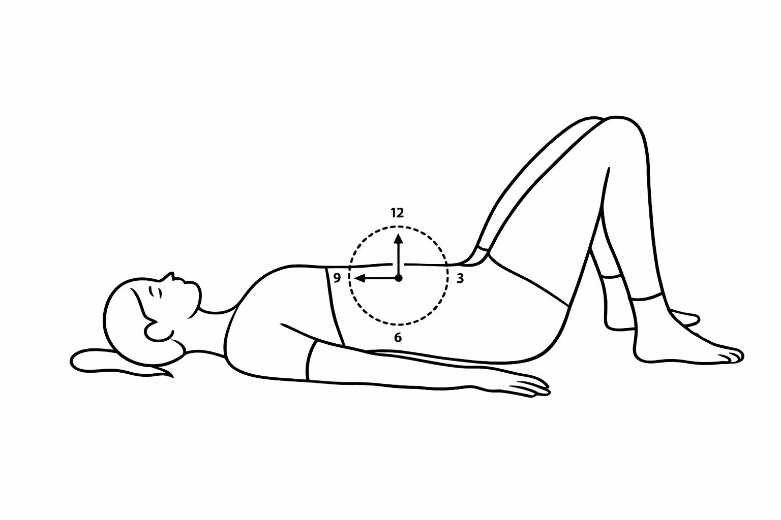 Pelvic Clock supine micro tilts — 3–5 minutes